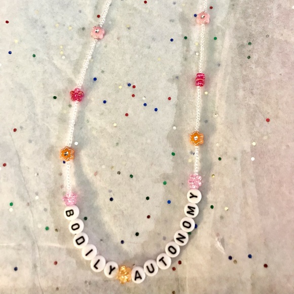 Custom Made Pro Choice beaded floral y2k necklace - Picture 2 of 4